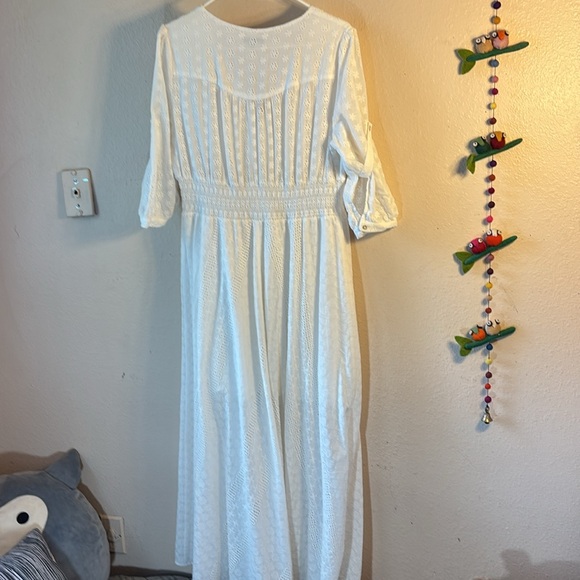 Floryday White cotton, summer Maxi Dress with white string, tassels, and buttons - Picture 6 of 8